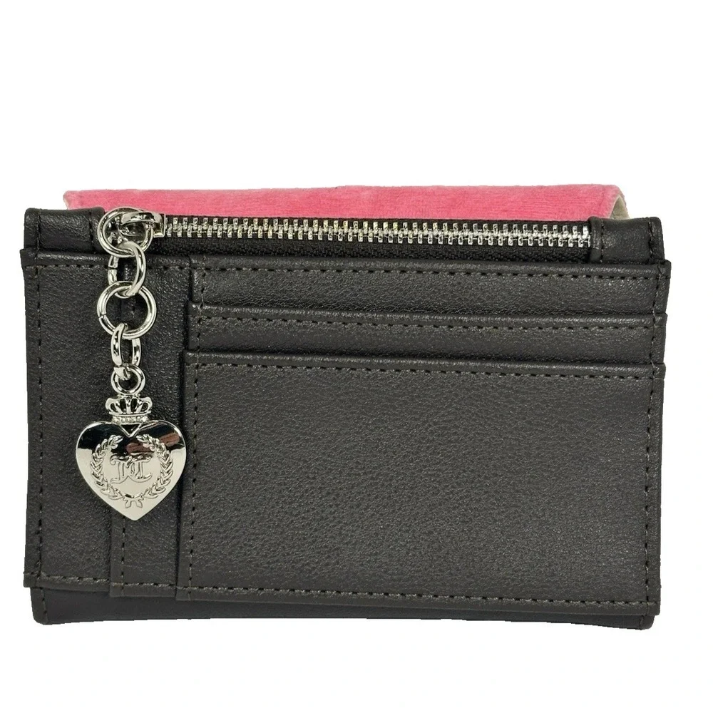 Juicy Couture Pink Velour Trifold Wallet Girlir Royalty Heart Charm NWT